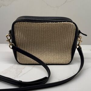 Black and Cream Woven / Italian Leather Crossbody Bag